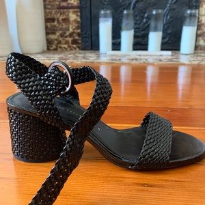 Zara black buckle wide heel sandals